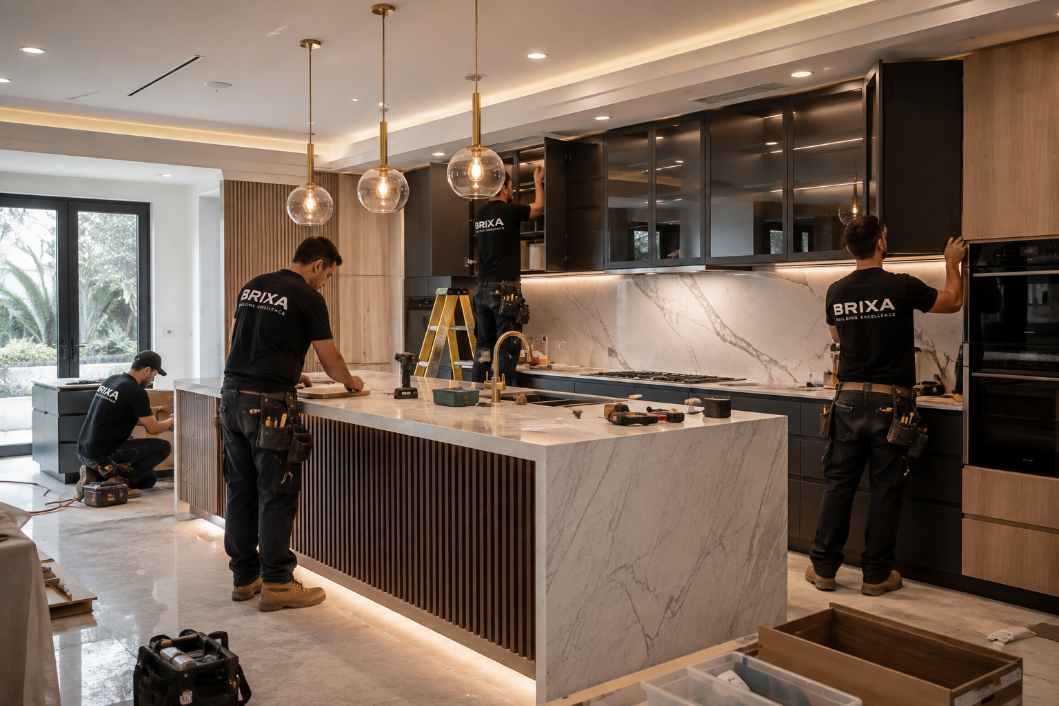 BRIXA team working on a luxury kitchen renovation